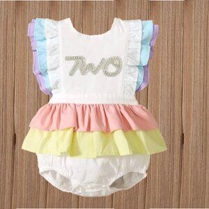 Pastel Dress Pastel Rainbow Sunsuit Jumpsuit Romper Second Birthday Outfit